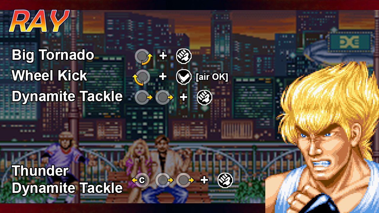 Ray McDougal card showing his special move inputs.